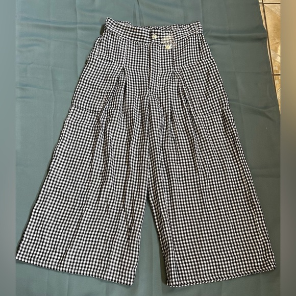 Free People East Side Trouser Wide Leg Pants Black White Check Size L NWOT - Picture 3 of 7